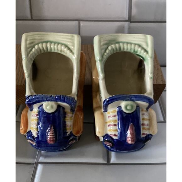 Vintage Ceramic Car Planters 5 x 3 x 3, Trinket Holders Decor Blue Yellow White - Picture 3 of 8